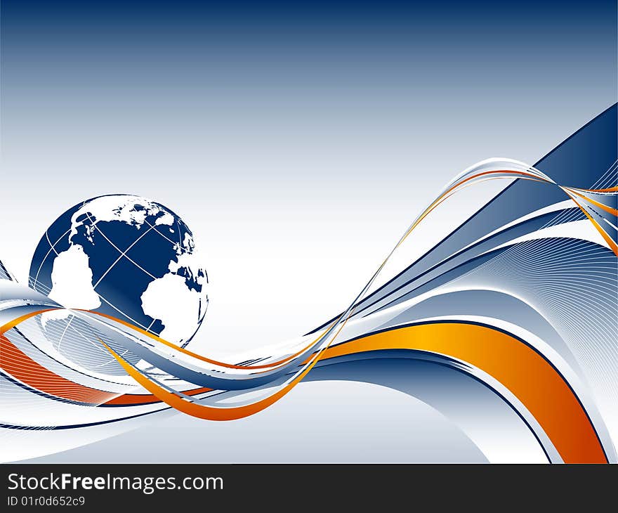 Abstract vector web background with flowing lines and globe