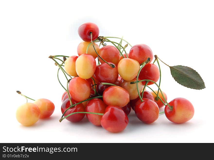 Sweet cherries on a white background