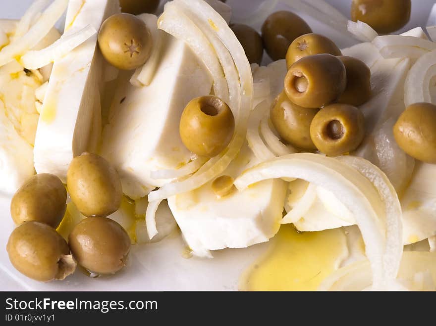 Cheese , Onions and Olives with oil