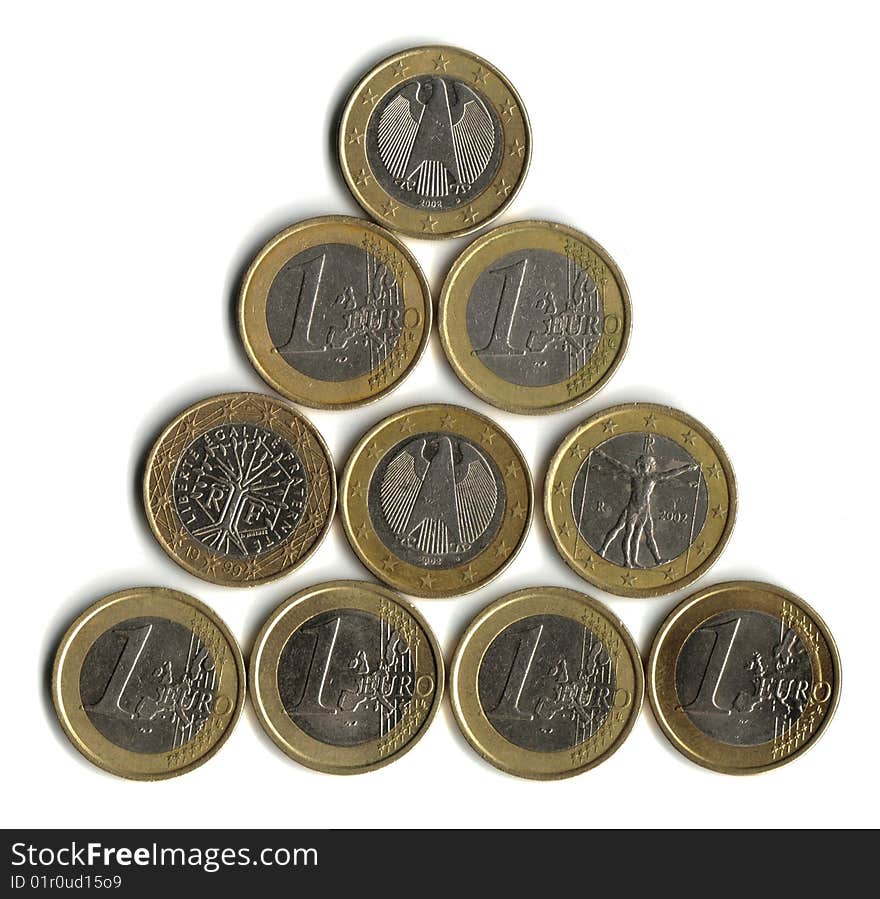 Triangle of one euro coins