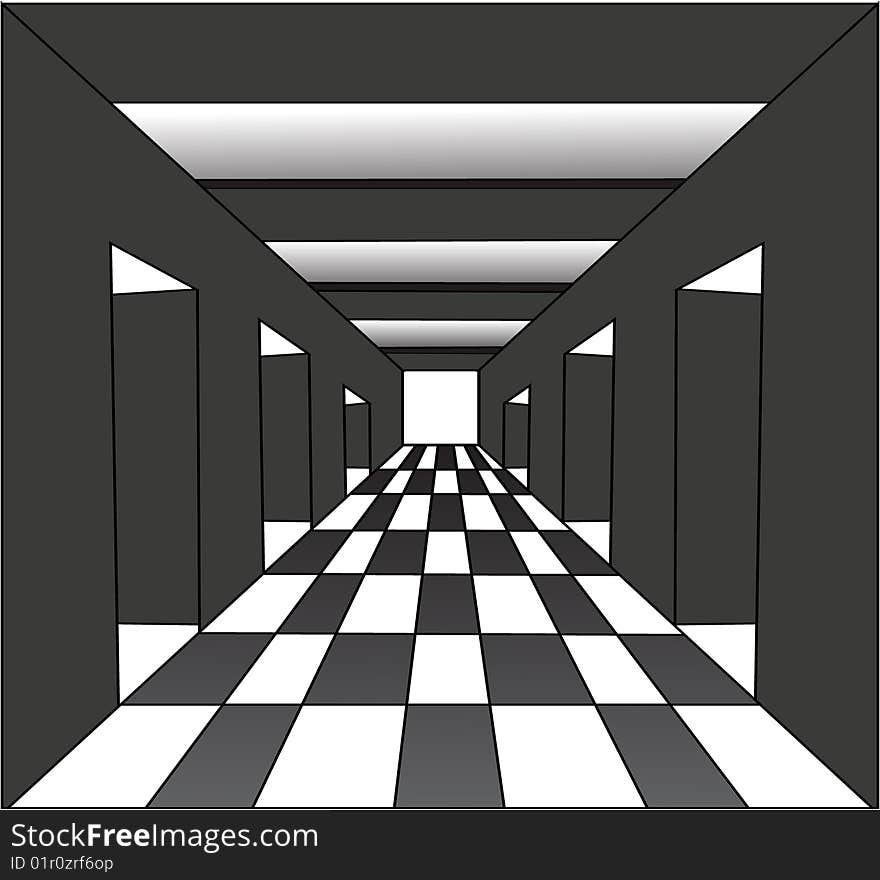 Abstract corridor with the open doors