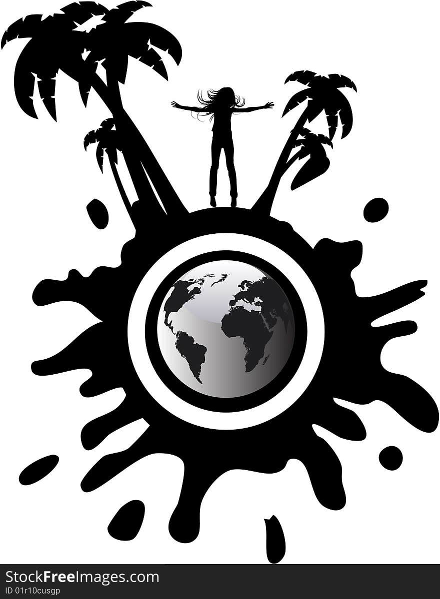 The vector silhouette girl on globe