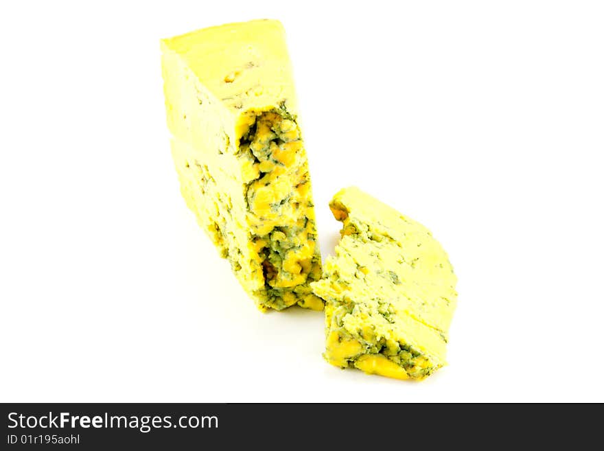 Piece of blue cheese with clipping path on a white background