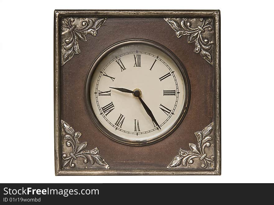 Old clock with wooden metal, isolated on white. Object with Clipping Paths