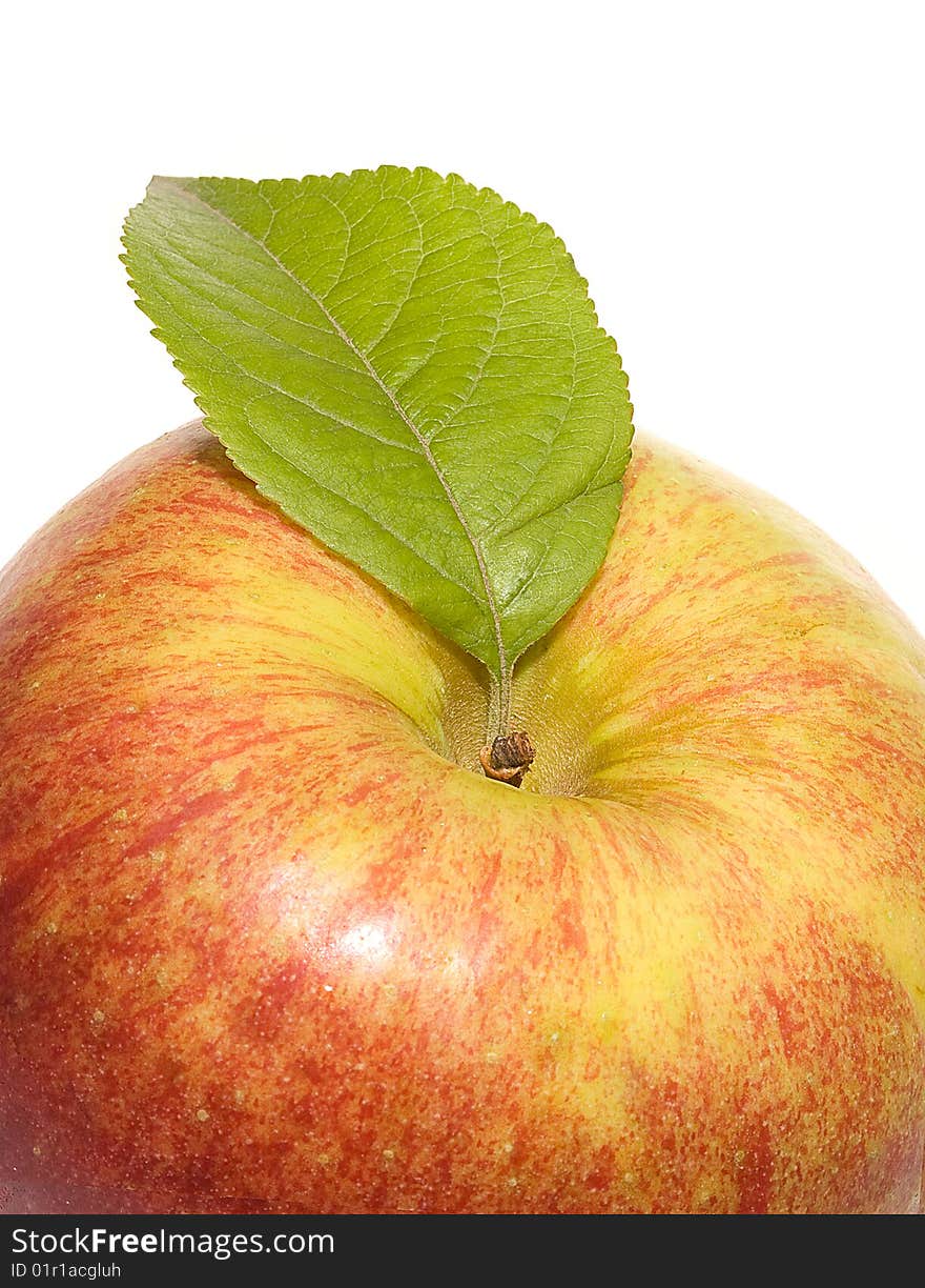 Red Apple With Leaf