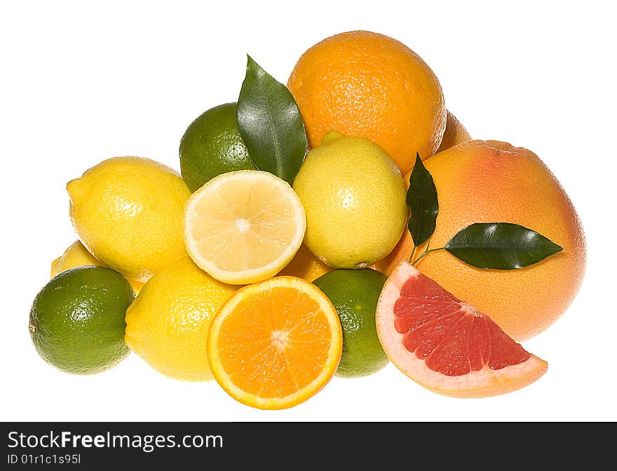 Fresh fruits on white background