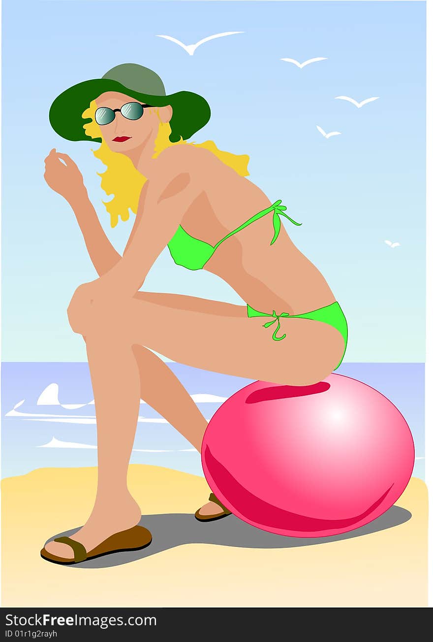 Setting girl on the red ball vector illustration. Setting girl on the red ball vector illustration