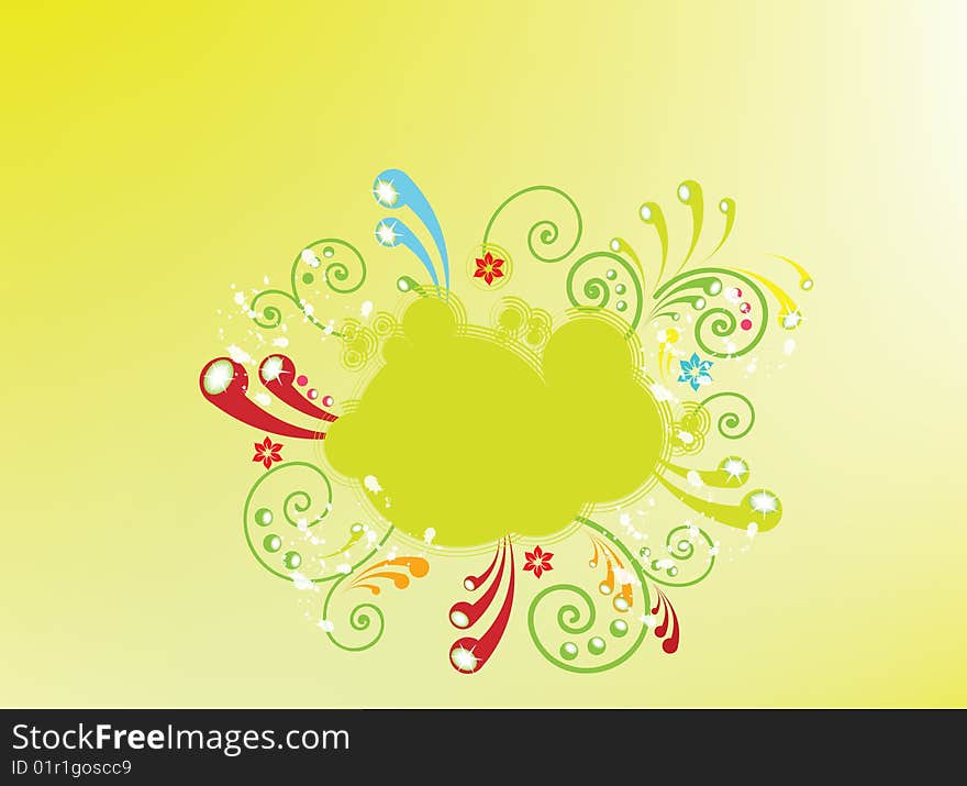 Design with flower and swirls on yellow background. Design with flower and swirls on yellow background