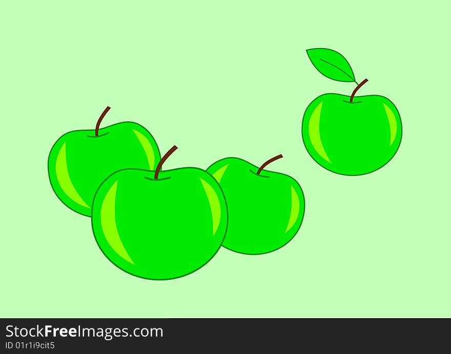 Green apples  on a green background