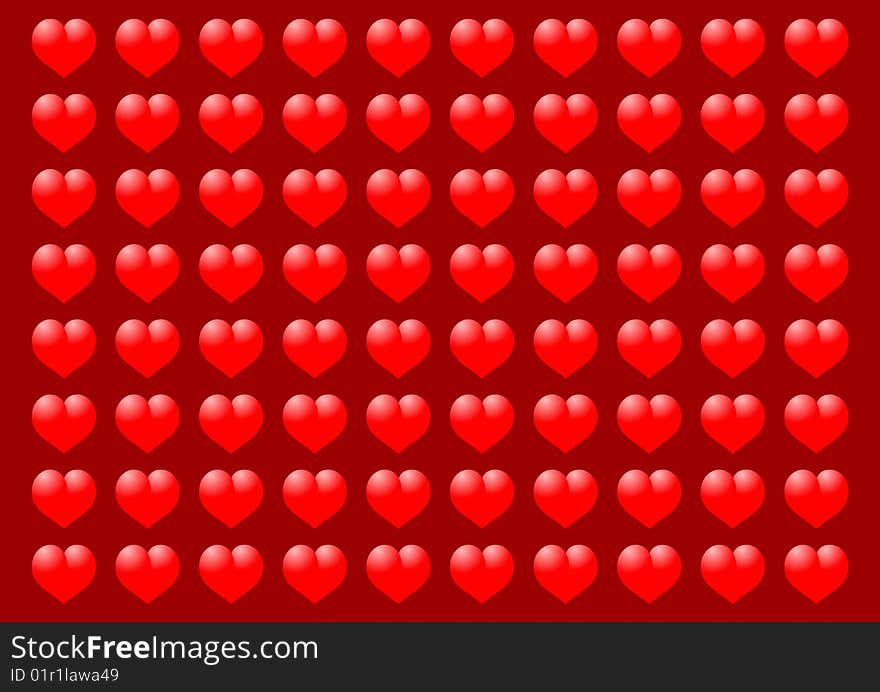 Hearts on a red background. Hearts on a red background