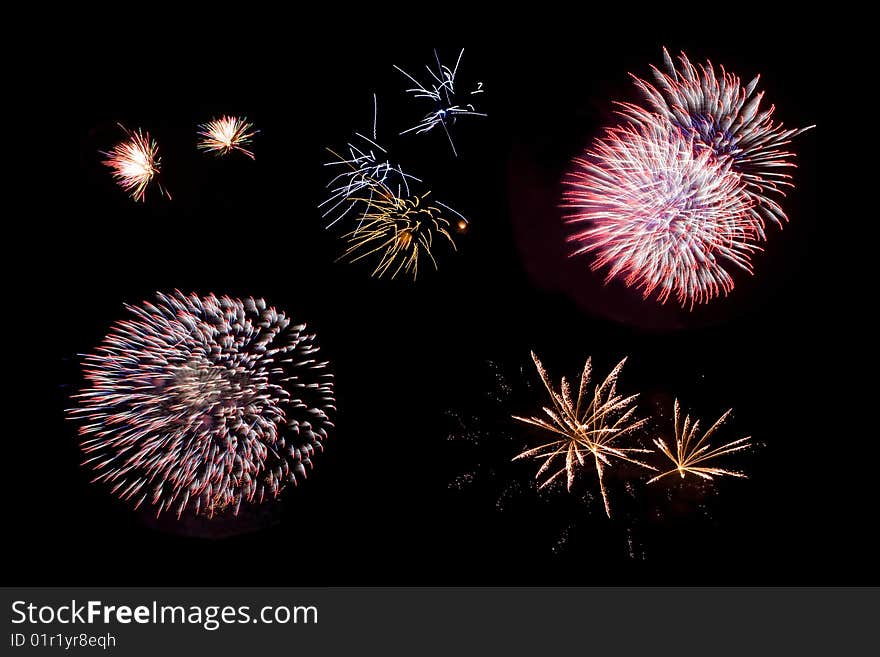 Fireworks on the night sky.