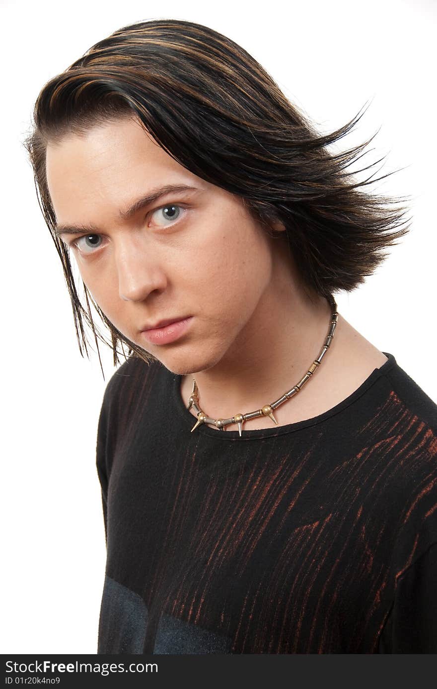 Young stylish man portrait in studio isolated over white background.