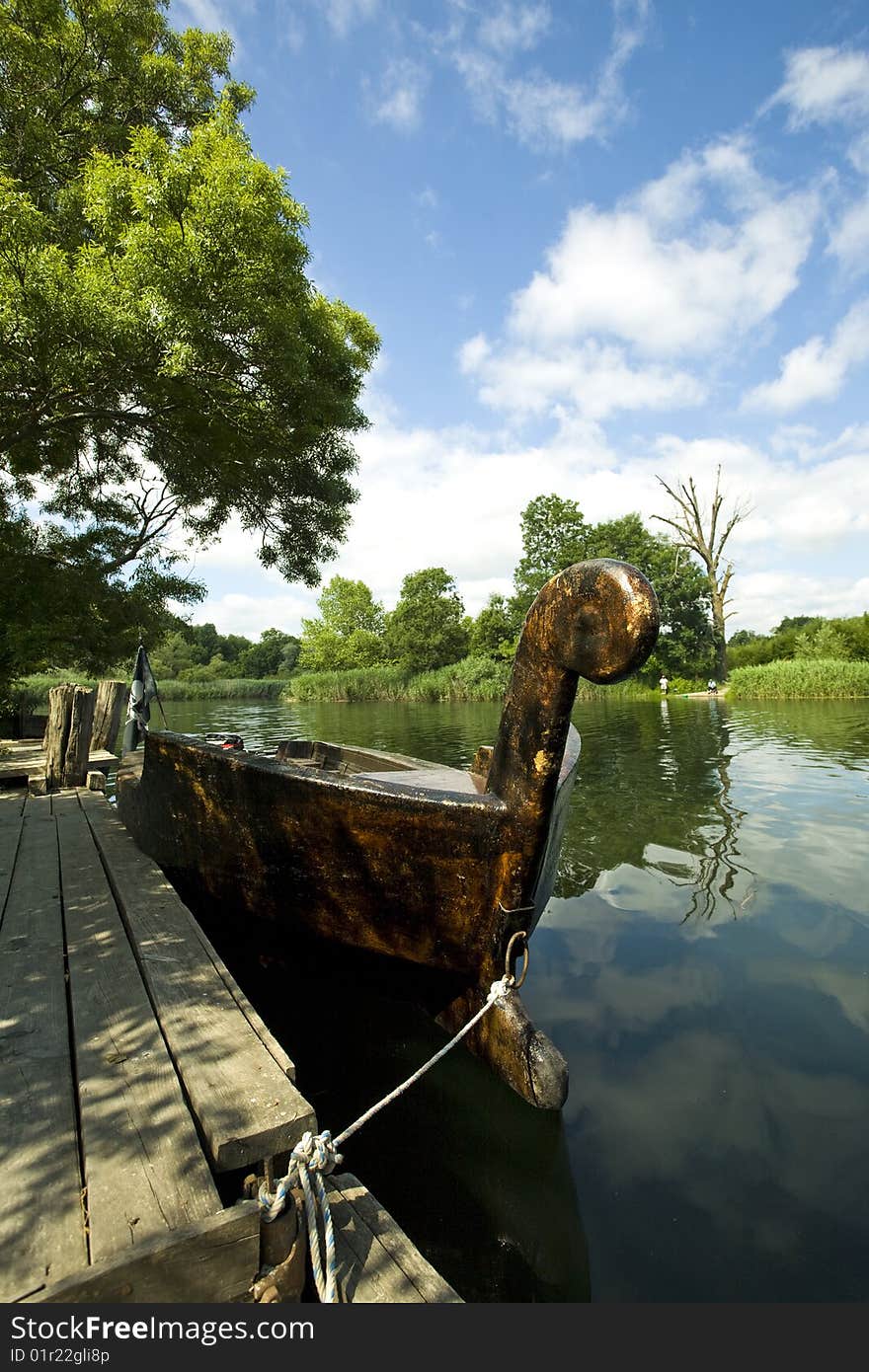 Old wooden boat ready for trip. Old wooden boat ready for trip