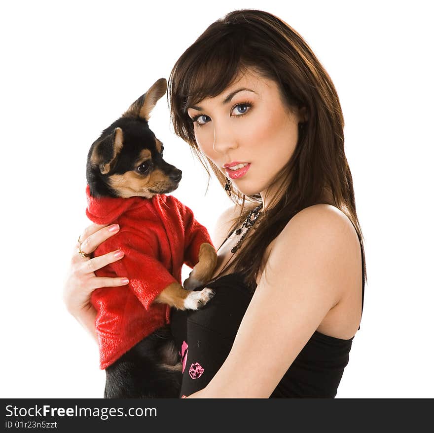 Beautiful woman with little dog. Beautiful woman with little dog