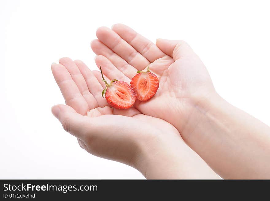 Hands of a woman with strawberry. Hands of a woman with strawberry