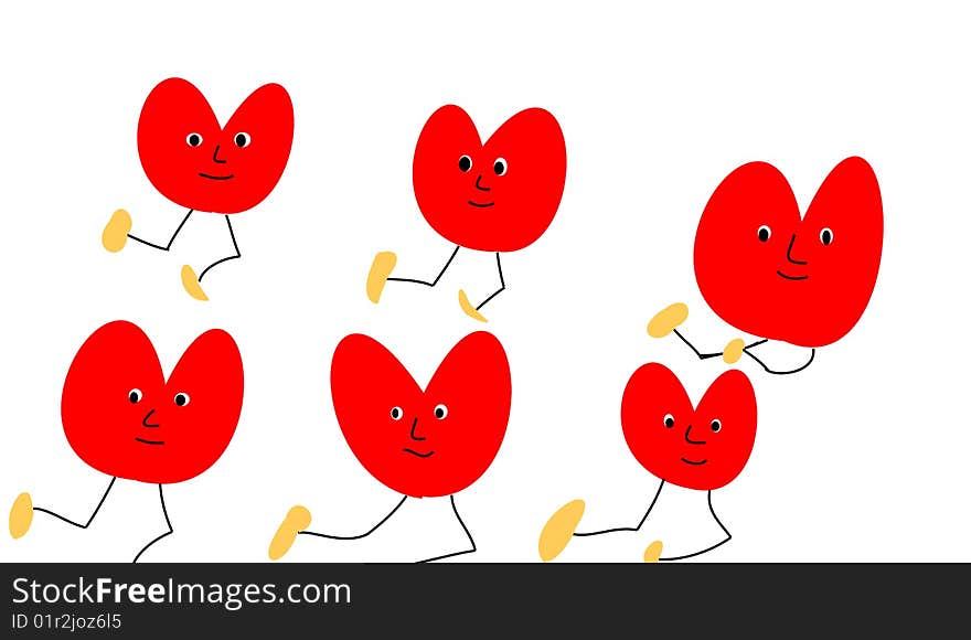 A lot of red hearts on white background