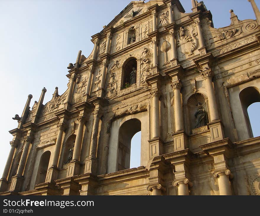 The Ruins of St. Paul's (Portuguese: Ruínas de São Paulo) refer to the façade of what was originally the Cathedral of St. Paul, a 17th century Portuguese cathedral in Macau dedicated to Saint Paul the Apostle. Today, the ruins are one of Macau's most famous landmarks. In 2005, the Ruins of St. Paul were officially enlisted as part of the UNESCO World Heritage Site Historic Centre of Macau.