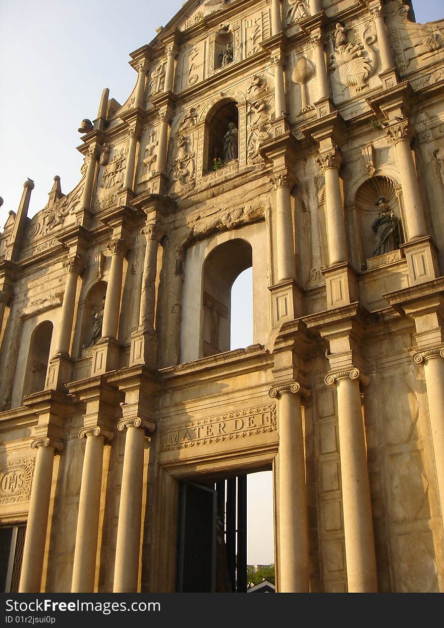 The Ruins of St. Paul's (Portuguese: Ruínas de São Paulo) refer to the façade of what was originally the Cathedral of St. Paul, a 17th century Portuguese cathedral in Macau dedicated to Saint Paul the Apostle. Today, the ruins are one of Macau's most famous landmarks. In 2005, the Ruins of St. Paul were officially enlisted as part of the UNESCO World Heritage Site Historic Centre of Macau.