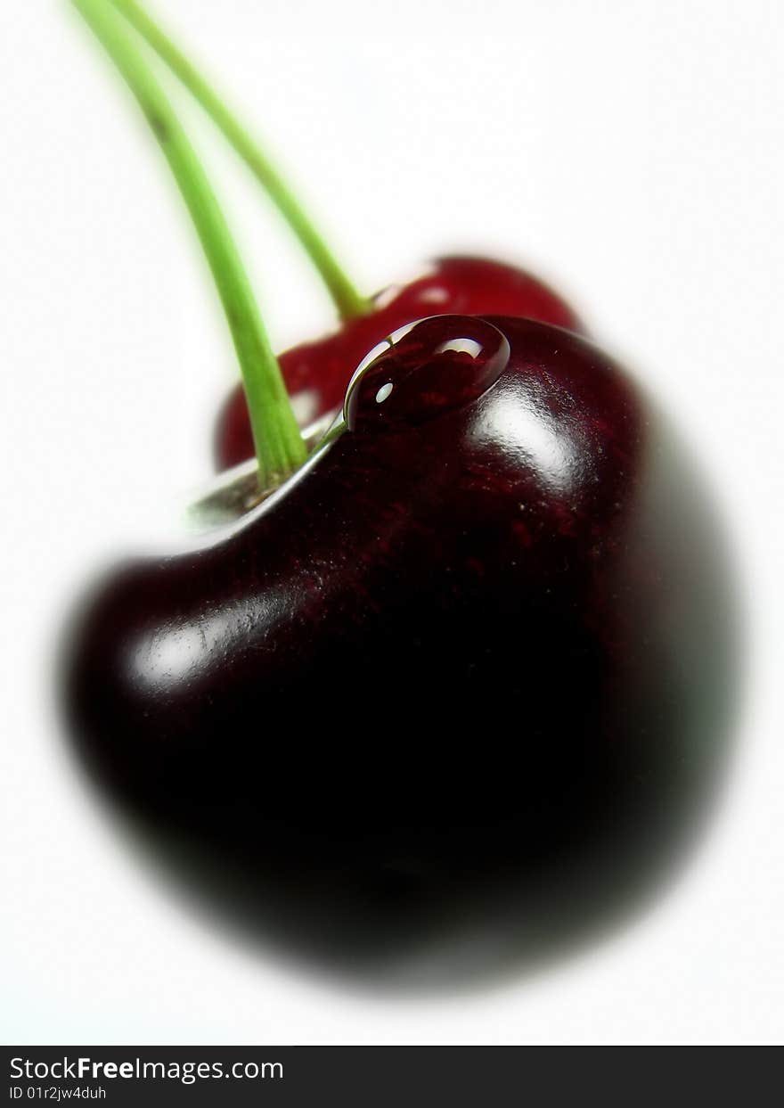 Cherries with a water drop