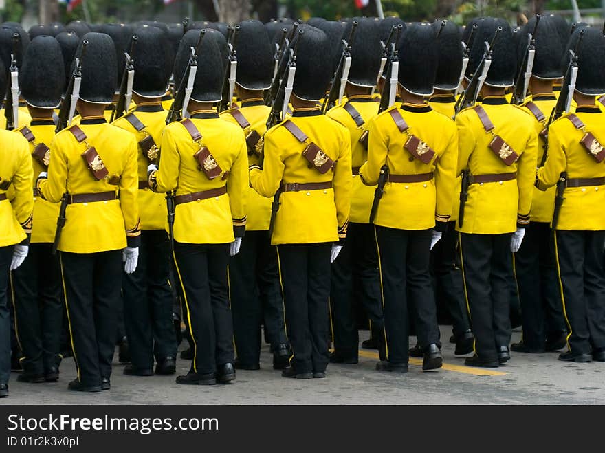 Thai soldiers in parade uniforms