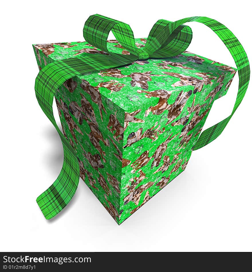 A colorful giftbox with a bow. 3D render with clipping path and shadow over white