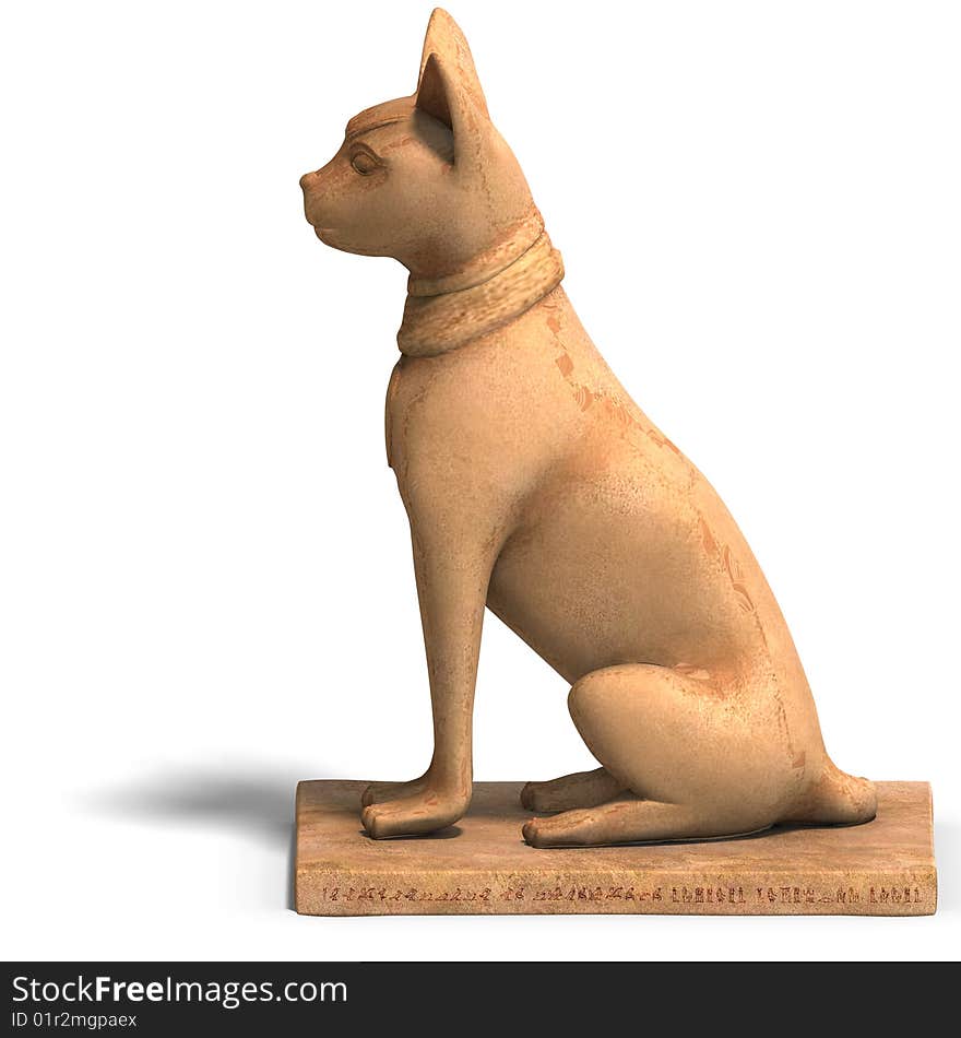 Rendering of the egyp cat statue bast with Clipping Path and shadow over white. Rendering of the egyp cat statue bast with Clipping Path and shadow over white