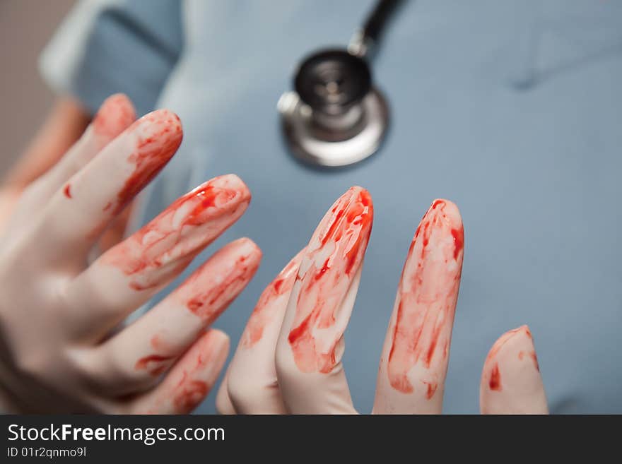 Abstract of Bloody Surgical Gloves