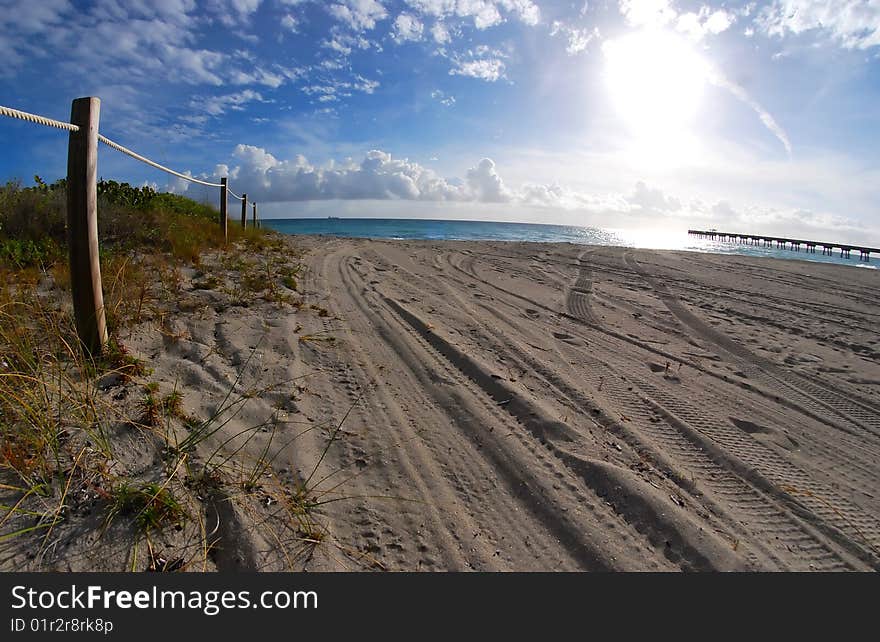 Rope fence on beach