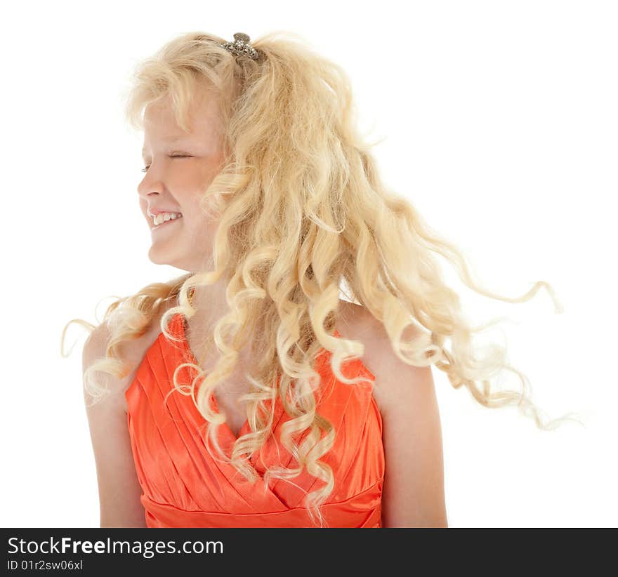 Cute little girl on a white background