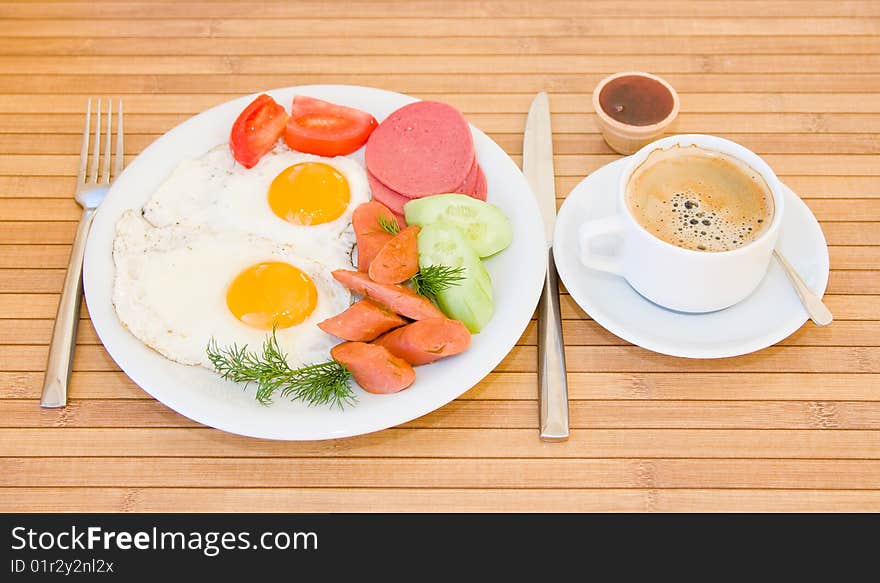 Breakfast served on the table. Breakfast served on the table