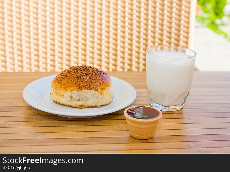 Breakfast served on the table. Breakfast served on the table