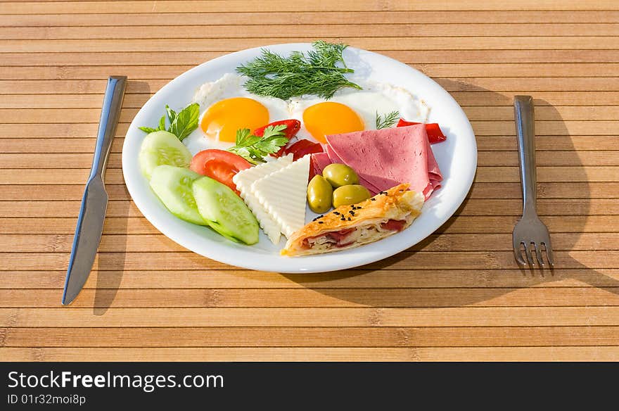 Breakfast served on the table. Breakfast served on the table