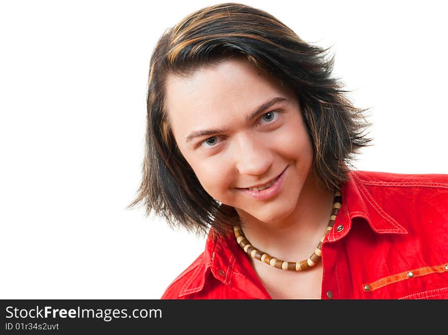 Happy young guy portrait in studio