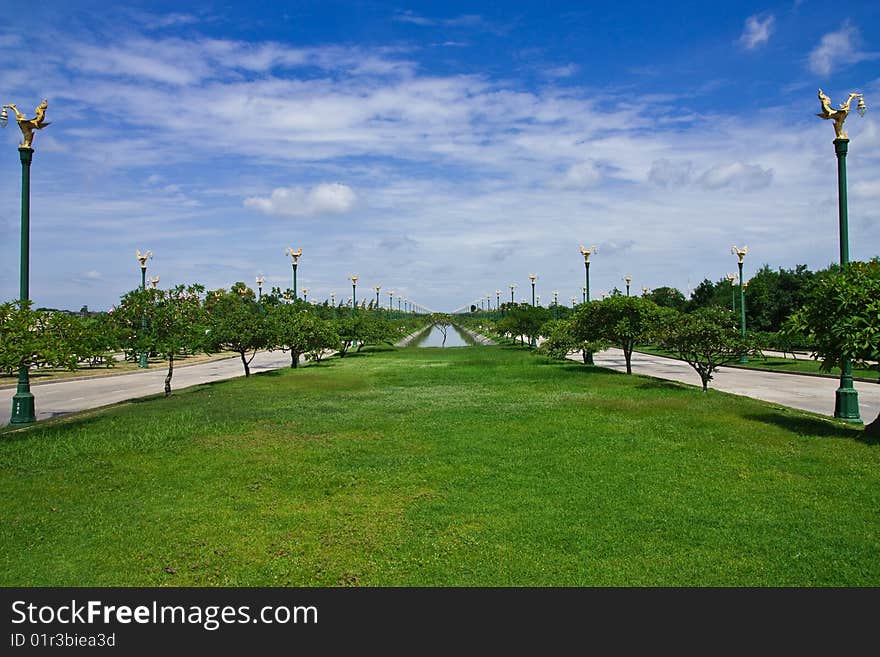 Road with many beautiful Thai style light pillars. Road with many beautiful Thai style light pillars.