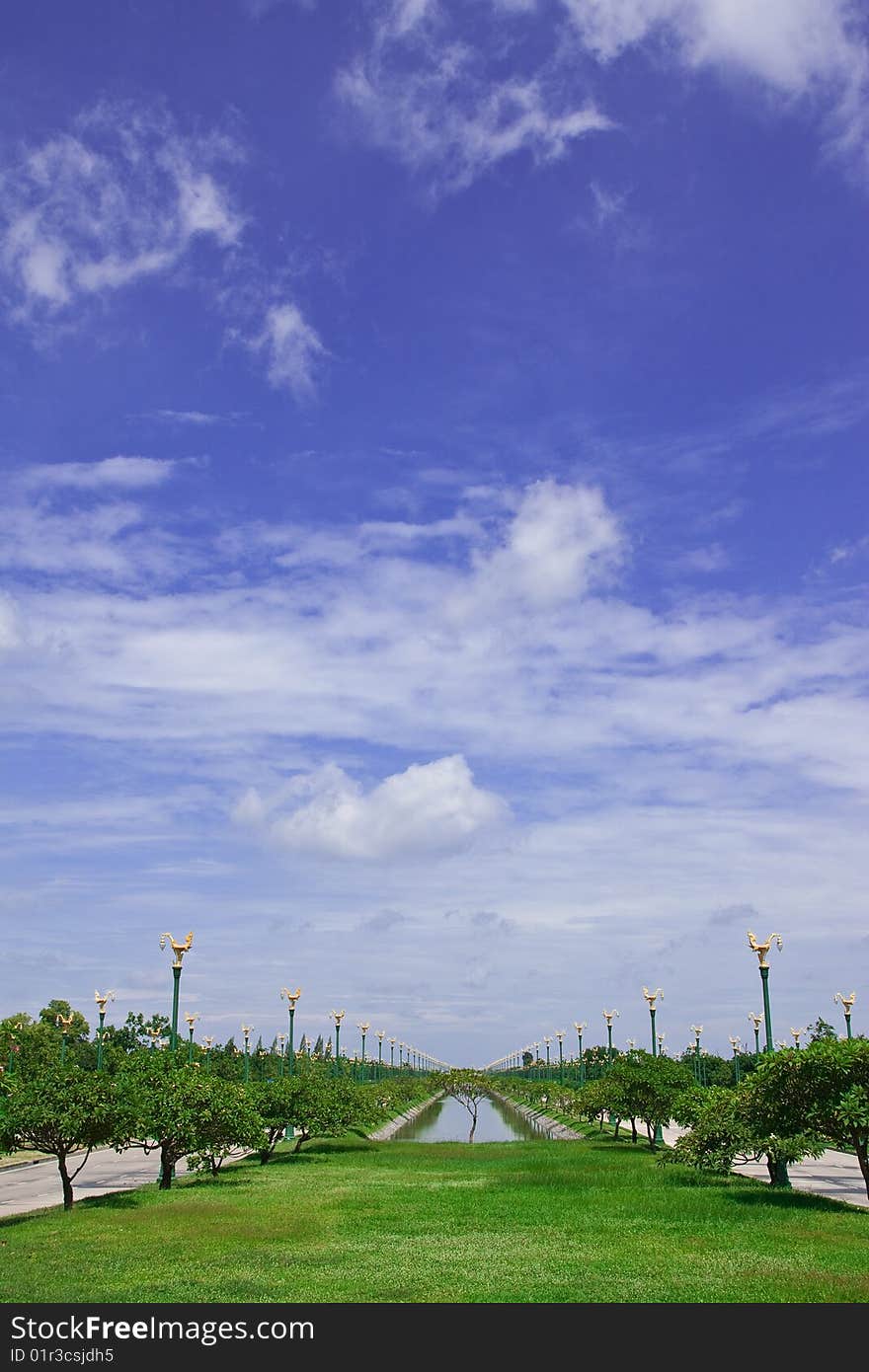 Road with many beautiful Thai style light pillars. Road with many beautiful Thai style light pillars.