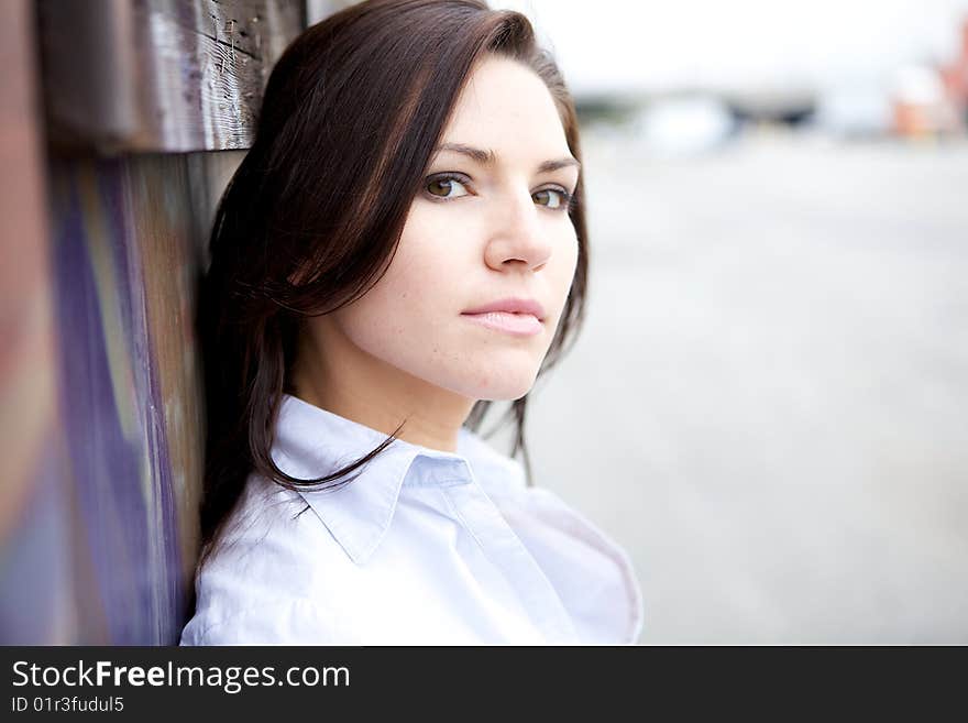 Beautiful Brunette In A Collared Shirt