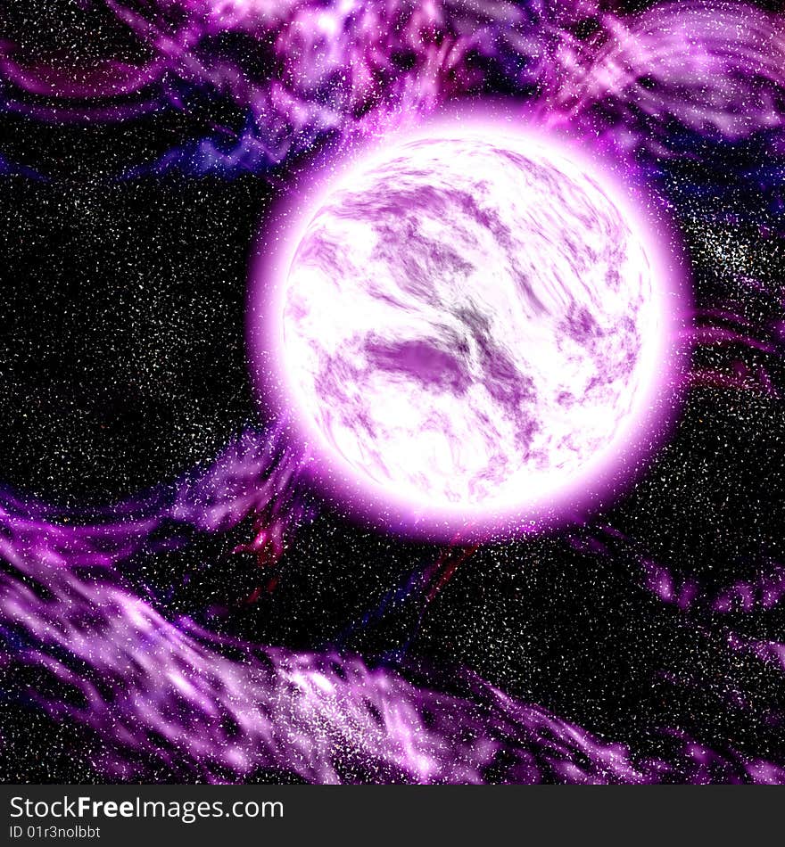 Futuristic fantasy galaxy illustration with big planet and stardust