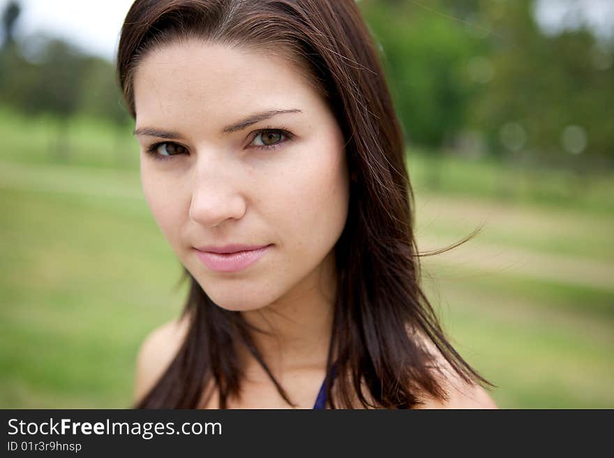 A Beautiful Brunette with a green background. A Beautiful Brunette with a green background