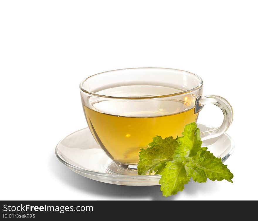 Breakfast still-life. green tea with  fresh mint leaf. is not  cut-out image