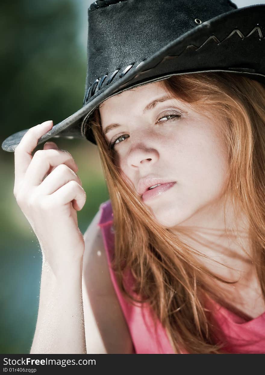 Young Pretty Girl In Cowboy Hat