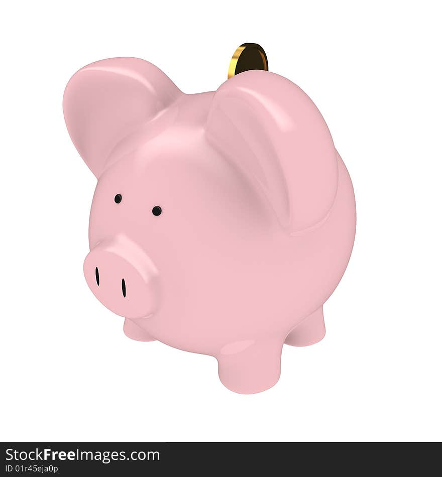 Rendered 3d piggybank with a coin. Rendered 3d piggybank with a coin