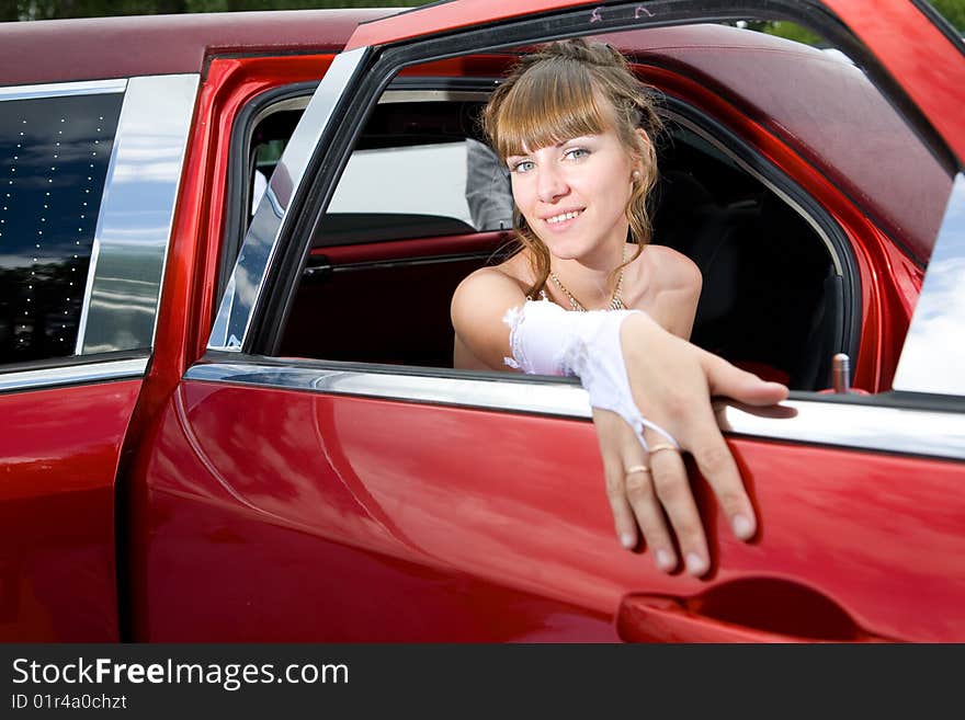 Beauty Bride Woman With Limousine