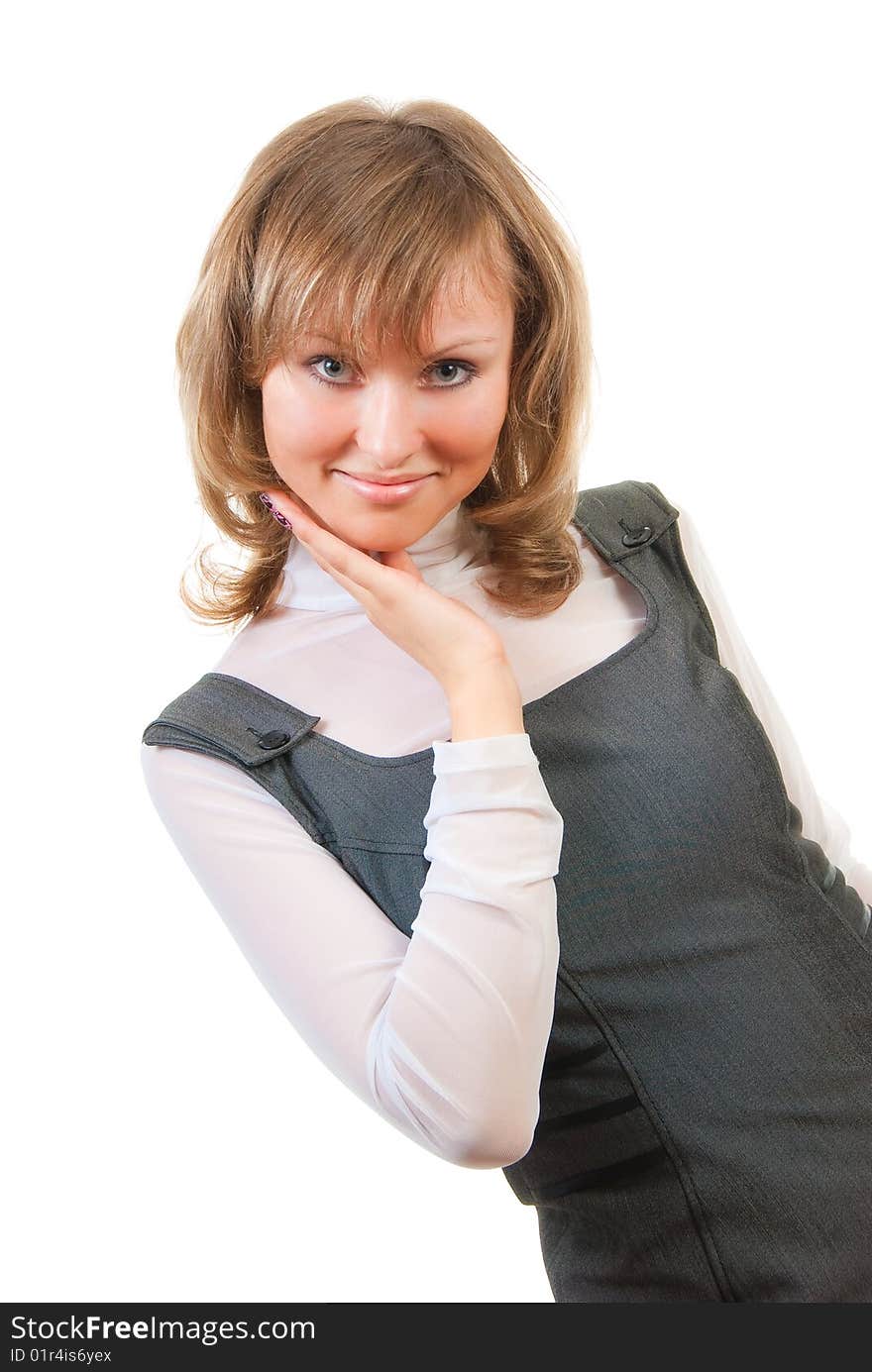 Studio portrait of a young cute blonde.