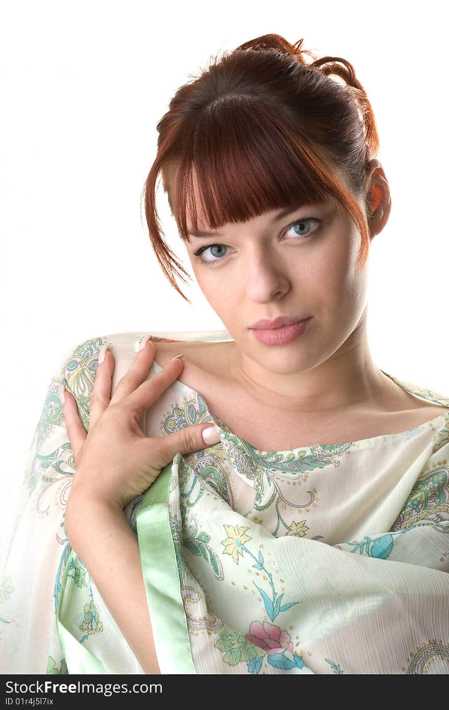 Beautiful  red haired woman  wearing a tunic