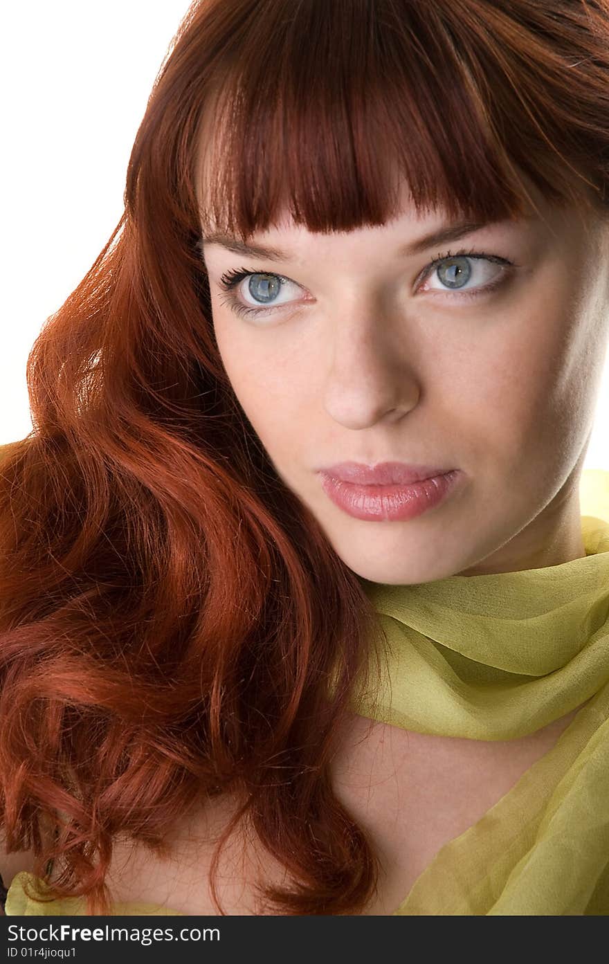 Red haired woman and a scarf close-up. Red haired woman and a scarf close-up