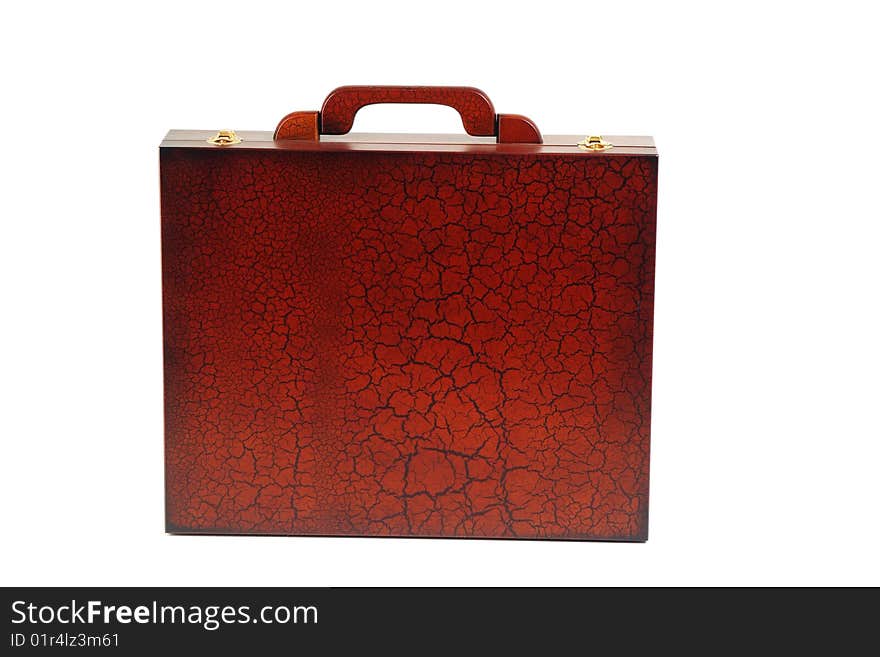 Wooden suitcase on a white background