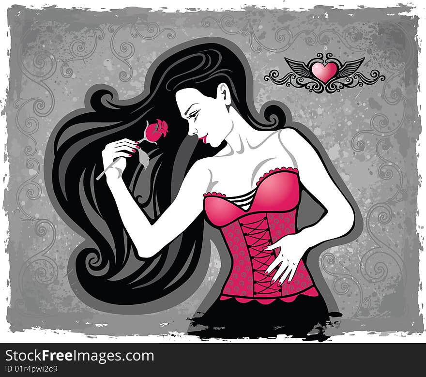 Sexual girl with a rose. Fashion illustration. Sexual girl with a rose. Fashion illustration.