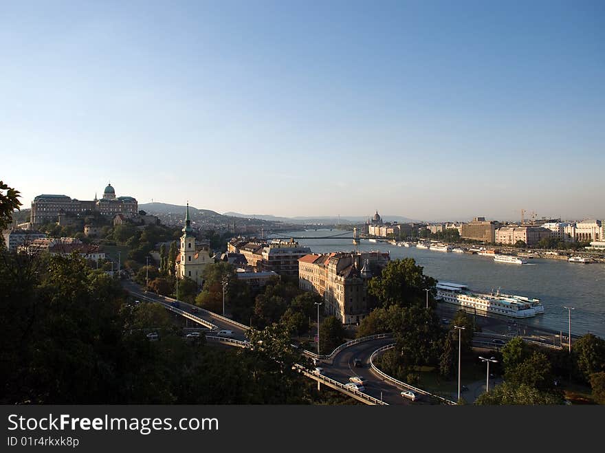 View of danube river and budapest buildings. View of danube river and budapest buildings