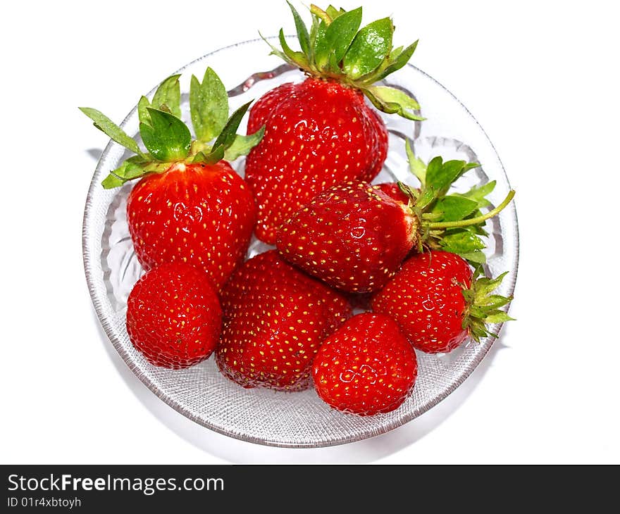 Fresh and red strawberry in the glass bowl