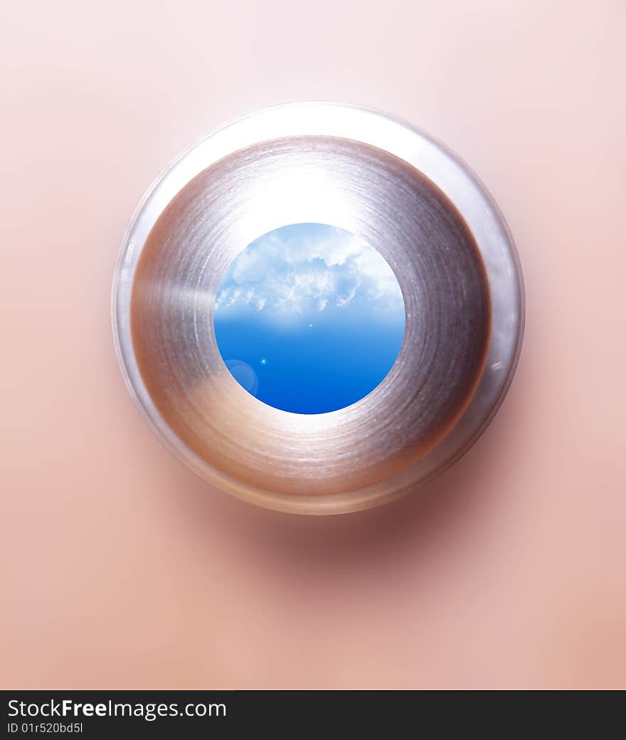 Silver lock over wooden background with blue sky. Silver lock over wooden background with blue sky